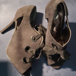 Nina Black Faux Suede Lace Up Open Toe Pump High Heel Shoe.